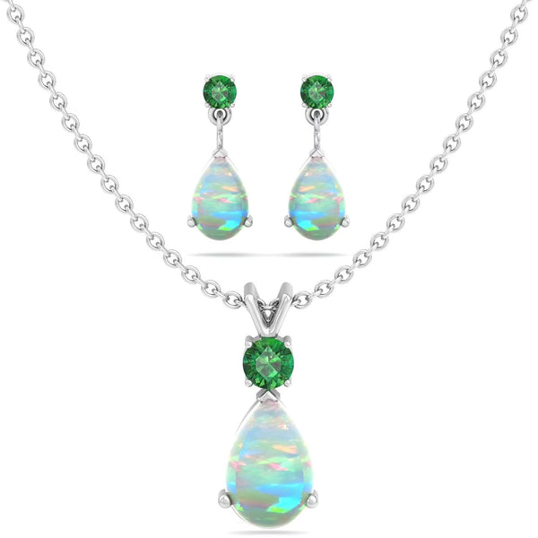 Jewelry Set for Women, Natural Pear Shaped 7X5Mm Garnet and 3Mm Natural White Topaz Pendant Necklace and Matching Pear Shaped Garnet and White Topaz Stud Earrings