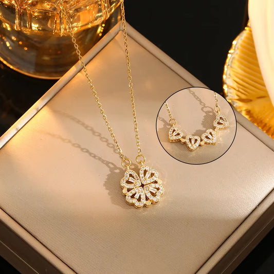 LovaCharmโข 4-in-1 Magnetic Heart & Clover Necklace โ Love, Luck, and a Touch of Magic