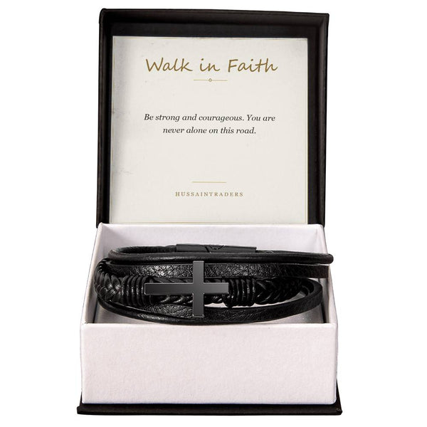 Men's Cross Bracelet in polished silver and 18k gold finish on white background, personalized jewelry by HussainTraders