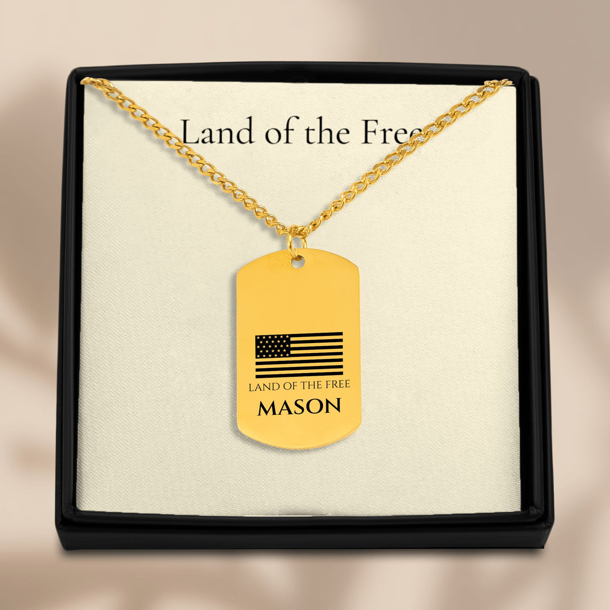 American Flag Name Dog Tag Necklace for Men, Personalized