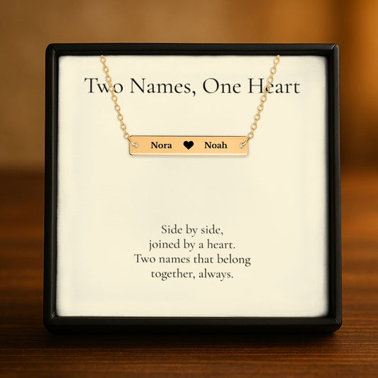 Two Names Heart Bar Necklace, Personalized Couples Gift