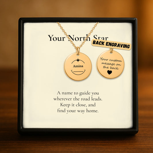 North Star Name Coin Necklace, Personalized Graduation Gift