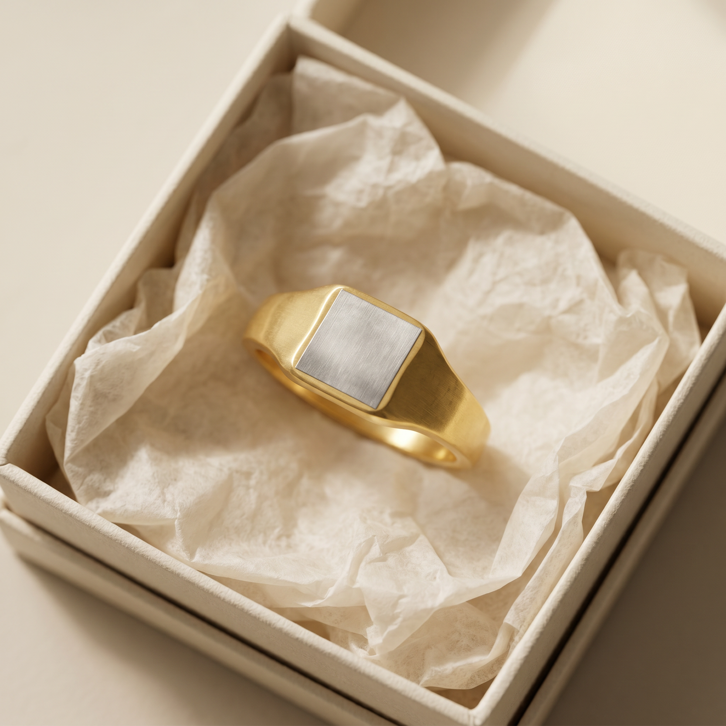 Engraved Square Signet Ring — gift box