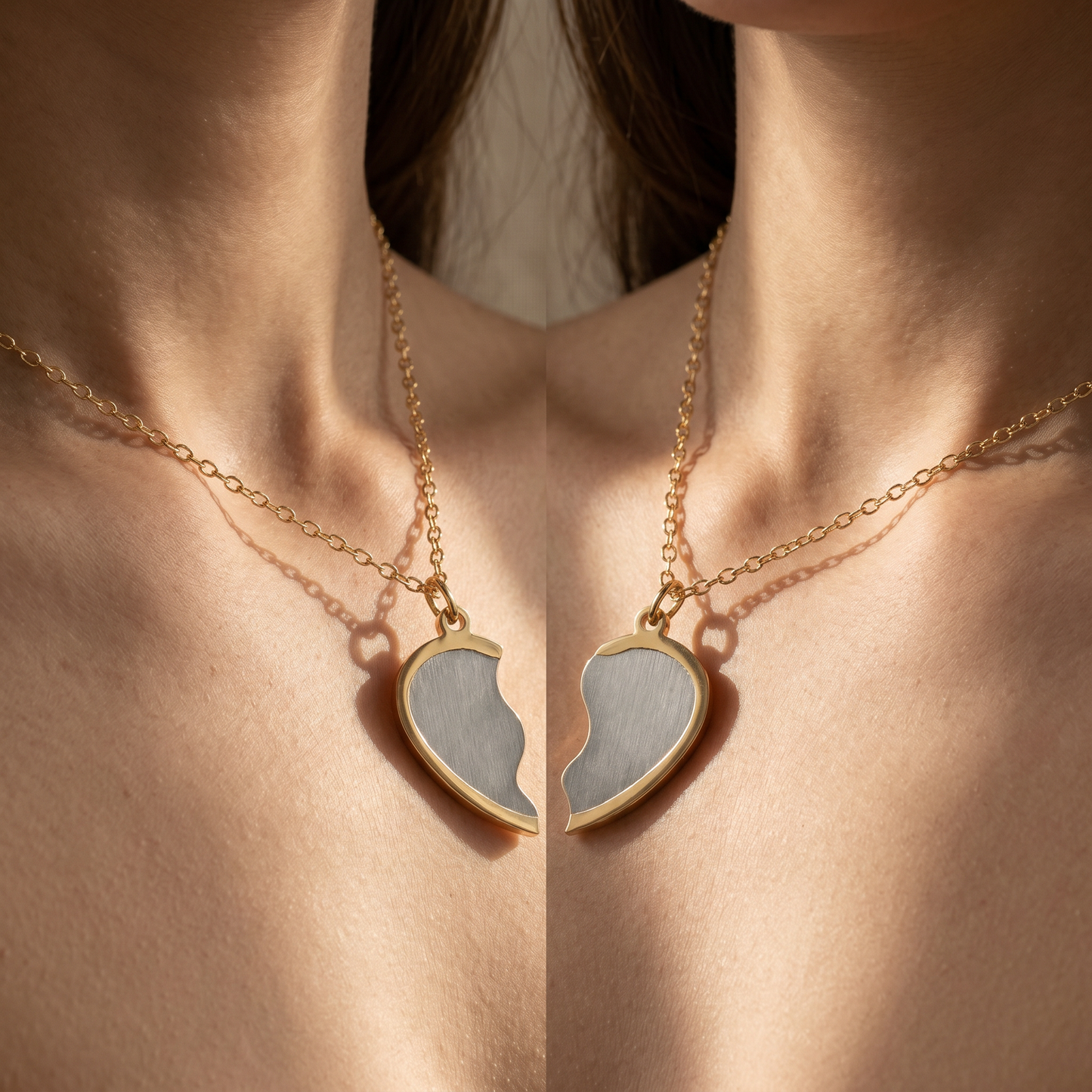 Break Apart Heart Necklace Set — worn together