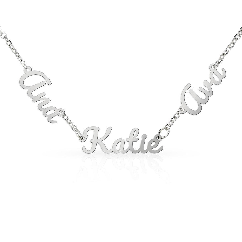 Multiple Name Necklace with grandchildren's names in flowing script, a personalized Grandparents Day gift from HussainTraders