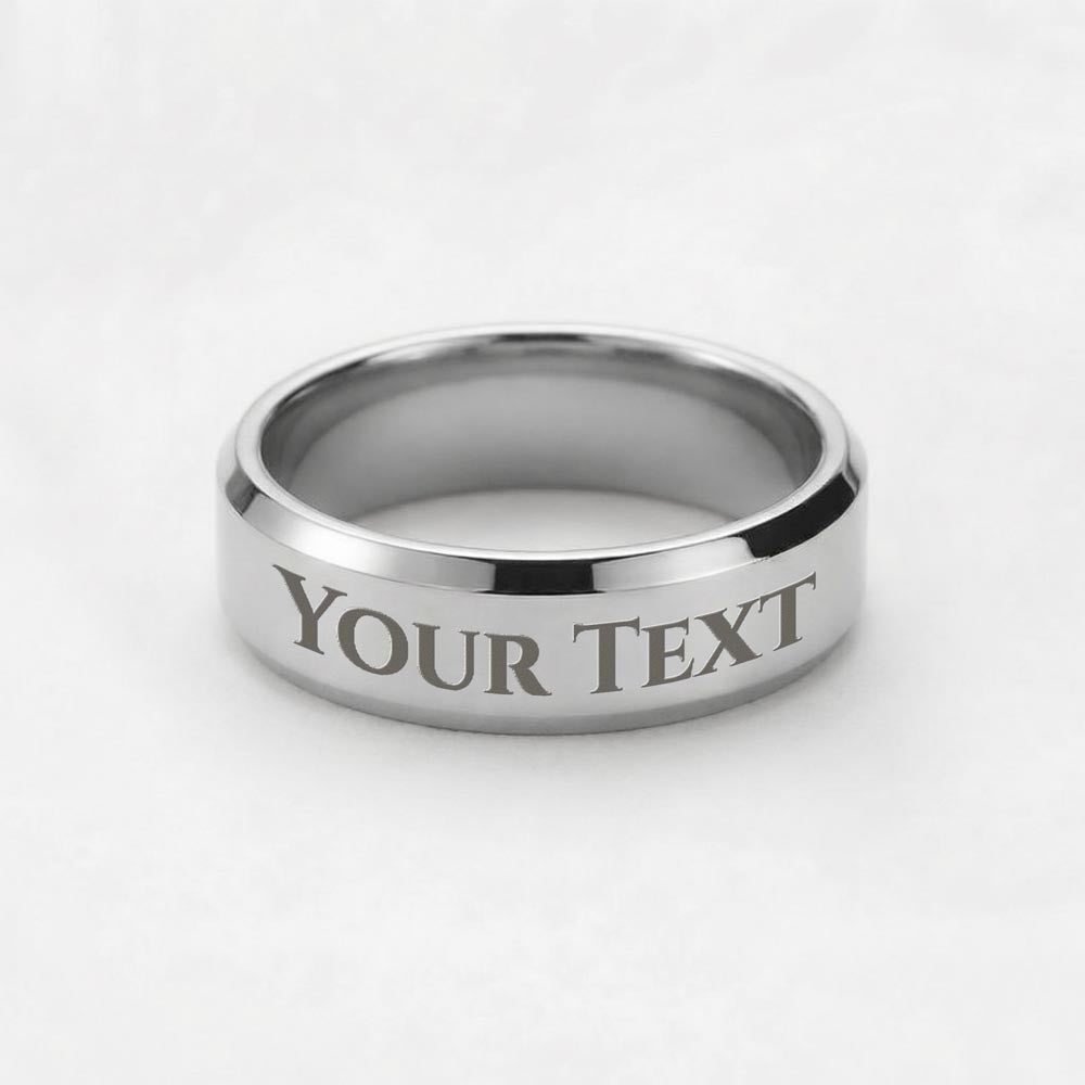 Engraved stainless steel ring with custom text in gold finish