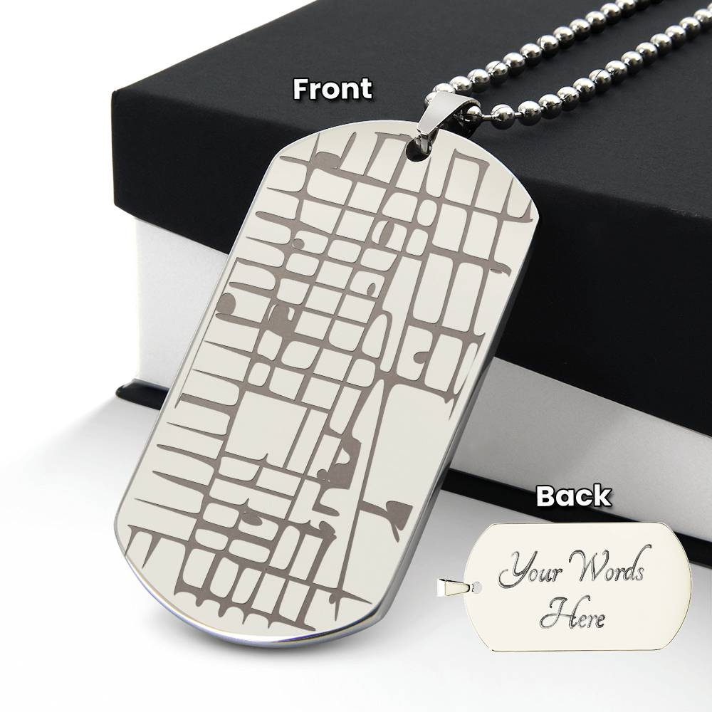 Engraved coordinates dog tag necklace on chain, personalized first Father's Day gift for new dad