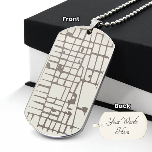 Engraved coordinates dog tag necklace in gold tone, personalized Father's Day gift for grandfather