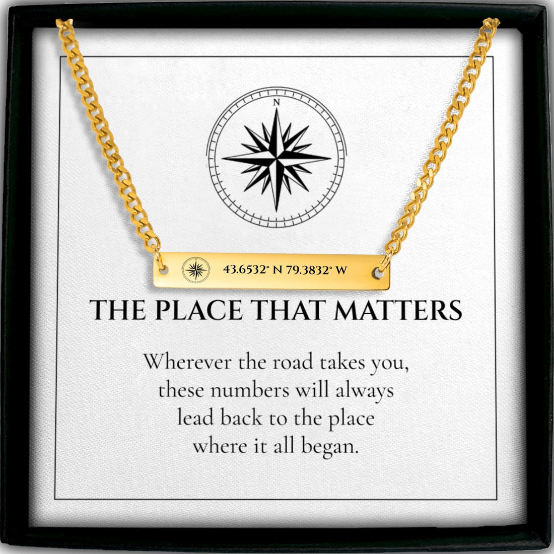 Personalized coordinates Cuban bar necklace for him, a made-to-order gift from HussainTraders
