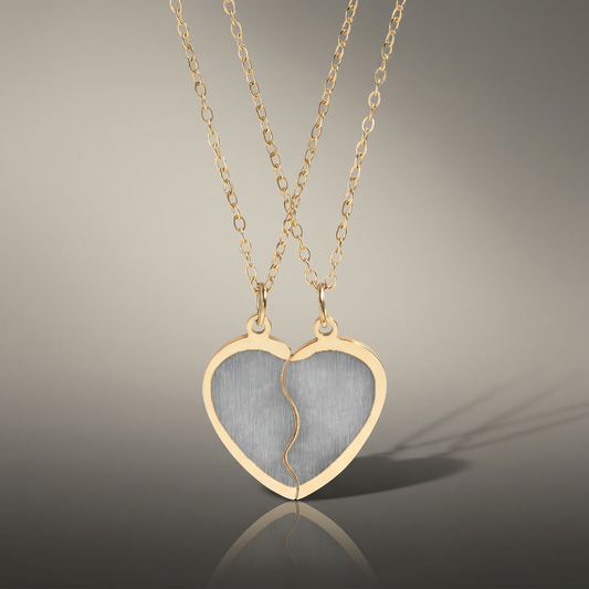 Break Apart Heart Necklace Set from HussainTraders, two interlocking gold heart pendants on delicate chains for couples and long-distance relationships