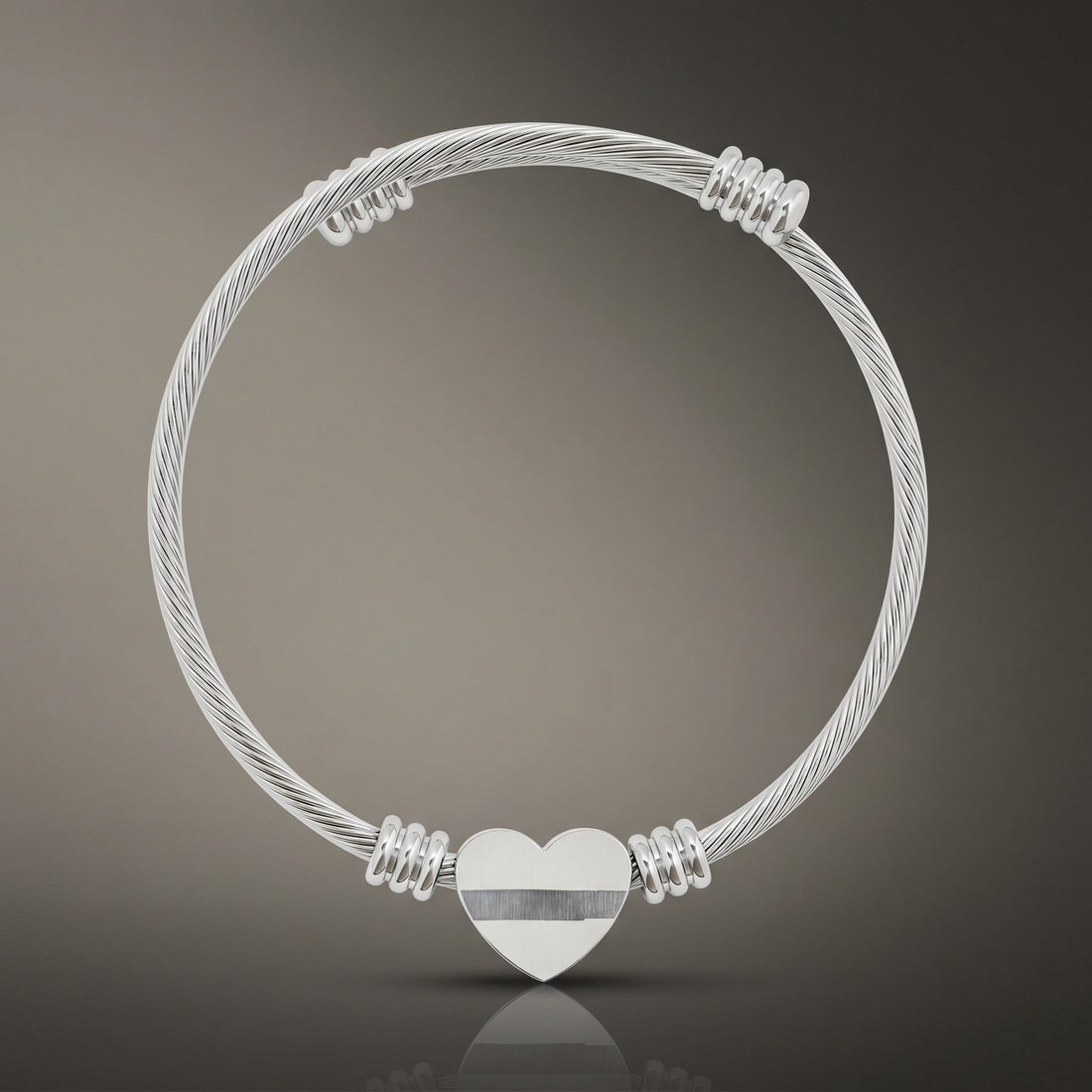 Engraved Heart Cuff Bracelet in silver with personalized inner message, made to order at HussainTraders