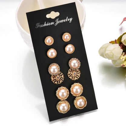 Pearl Blossom Stud Earrings — Set of 6