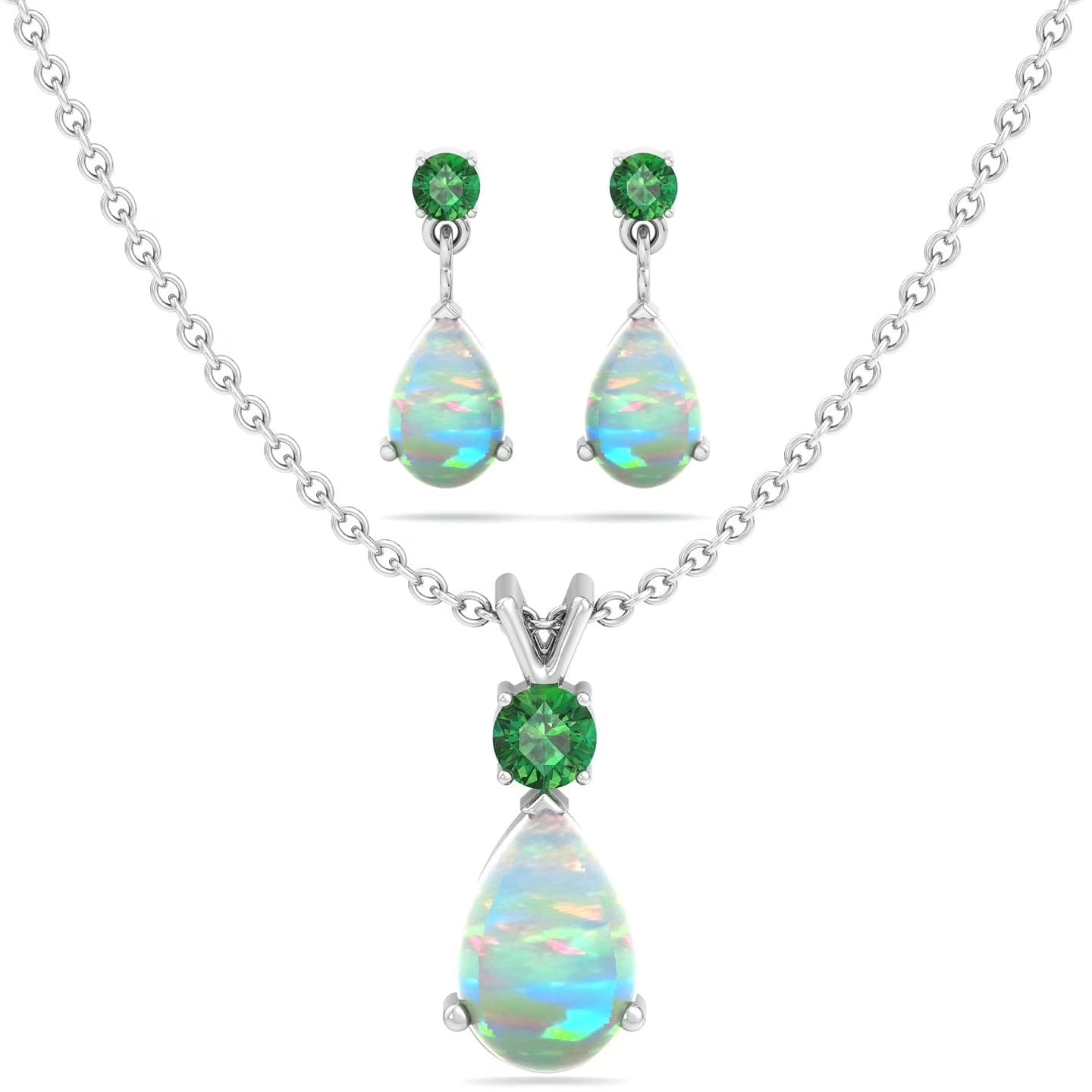 Jewelry Set for Women, Natural Pear Shaped 7X5Mm Garnet and 3Mm Natural White Topaz Pendant Necklace and Matching Pear Shaped Garnet and White Topaz Stud Earrings