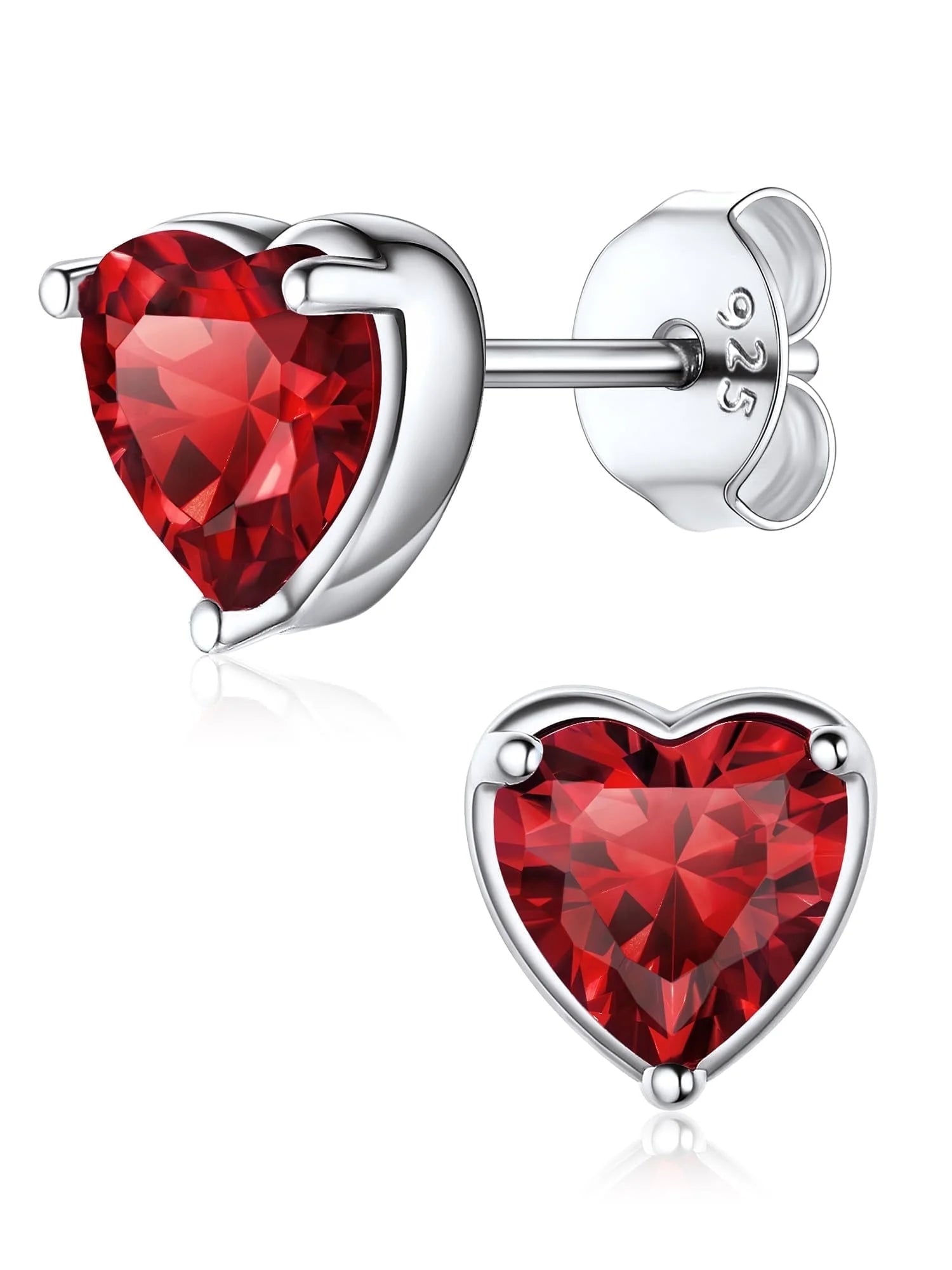 Solid 925 Sterling Silver Red Stud Earrings Heart Created Garnet Earrings for Women January Birthstone Jewelry Birthday Christmas Anniversary Gift for Her Wife Mom