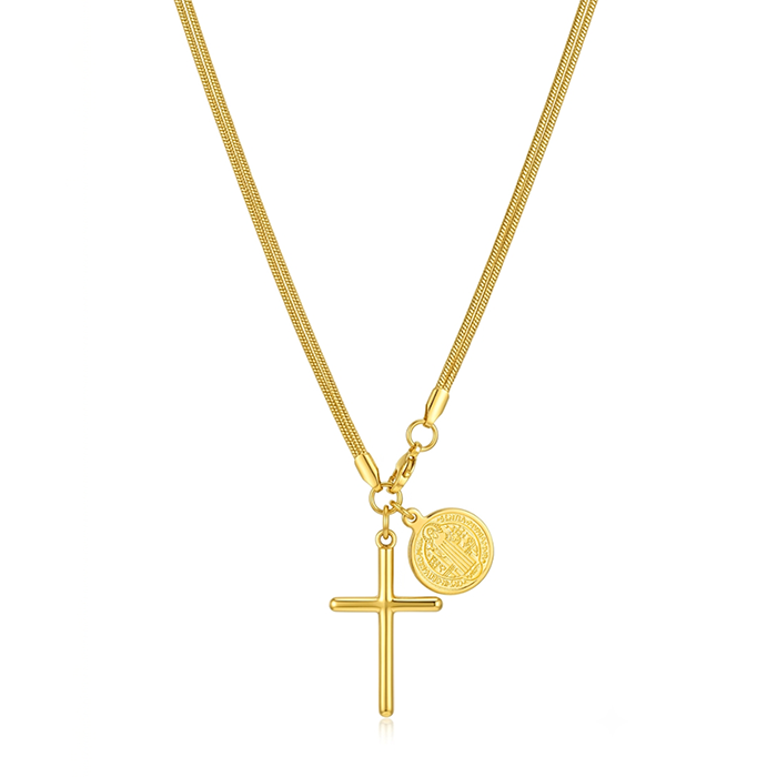 St Benedict cross pendant and medal side by side