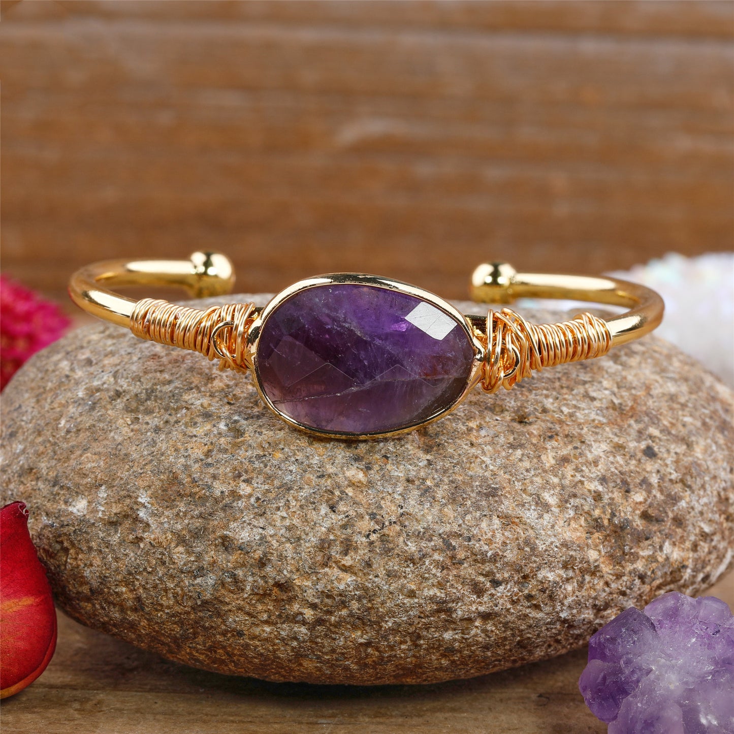 Gemstone cuff worn