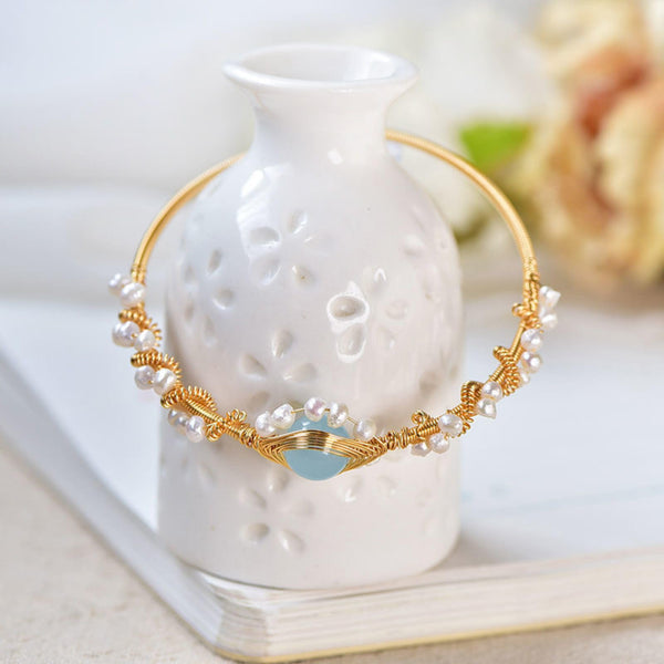Gold-wire pearl cuff bracelet