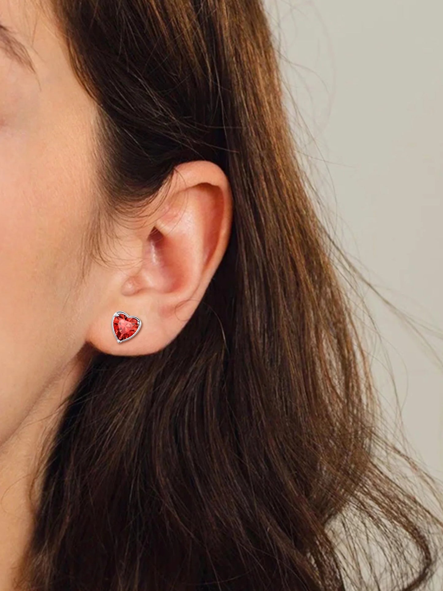 Solid 925 Sterling Silver Red Stud Earrings Heart Created Garnet Earrings for Women January Birthstone Jewelry Birthday Christmas Anniversary Gift for Her Wife Mom