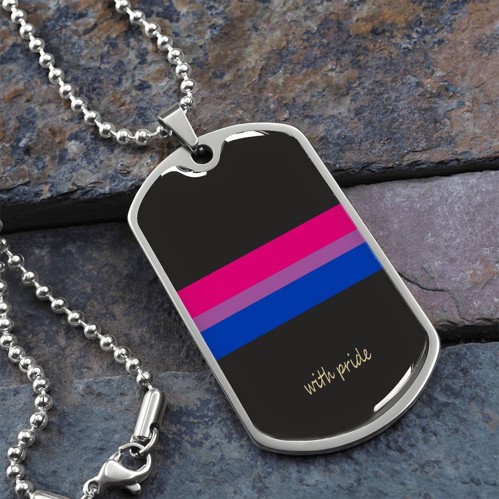 Bi pride stripe dog tag on slate | Subtle Bi Pride Dog Tag