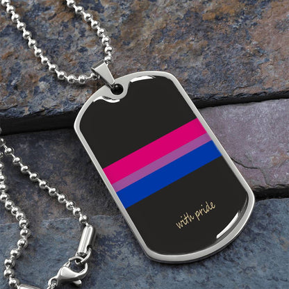 Bi pride stripe dog tag on slate | Subtle Bi Pride Dog Tag