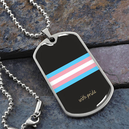 Trans pride stripe dog tag on slate | Subtle Trans Pride Dog Tag