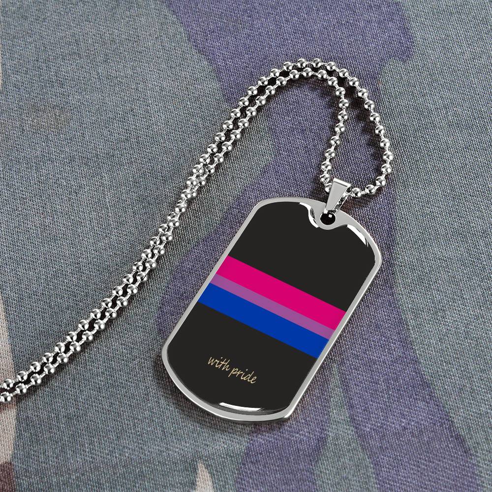 Bi pride stripe dog tag on fabric | Subtle Bi Pride Dog Tag