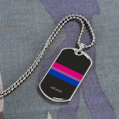 Bi pride stripe dog tag on fabric | Subtle Bi Pride Dog Tag