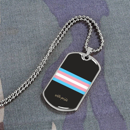 Trans pride stripe dog tag on fabric | Subtle Trans Pride Dog Tag