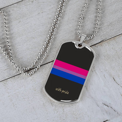Bi pride stripe dog tag on grey stone | Subtle Bi Pride Dog Tag