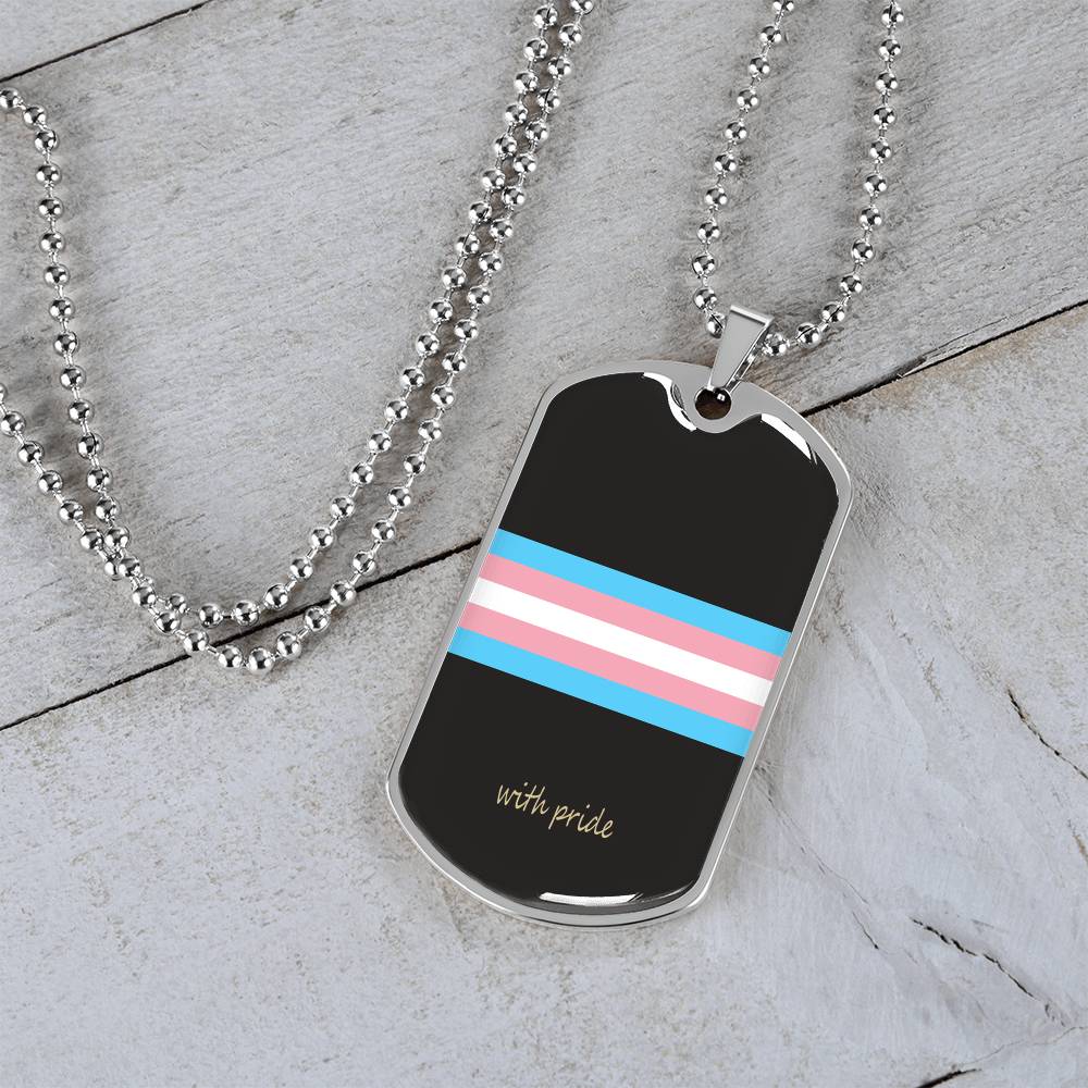 Trans pride stripe dog tag on grey stone | Subtle Trans Pride Dog Tag