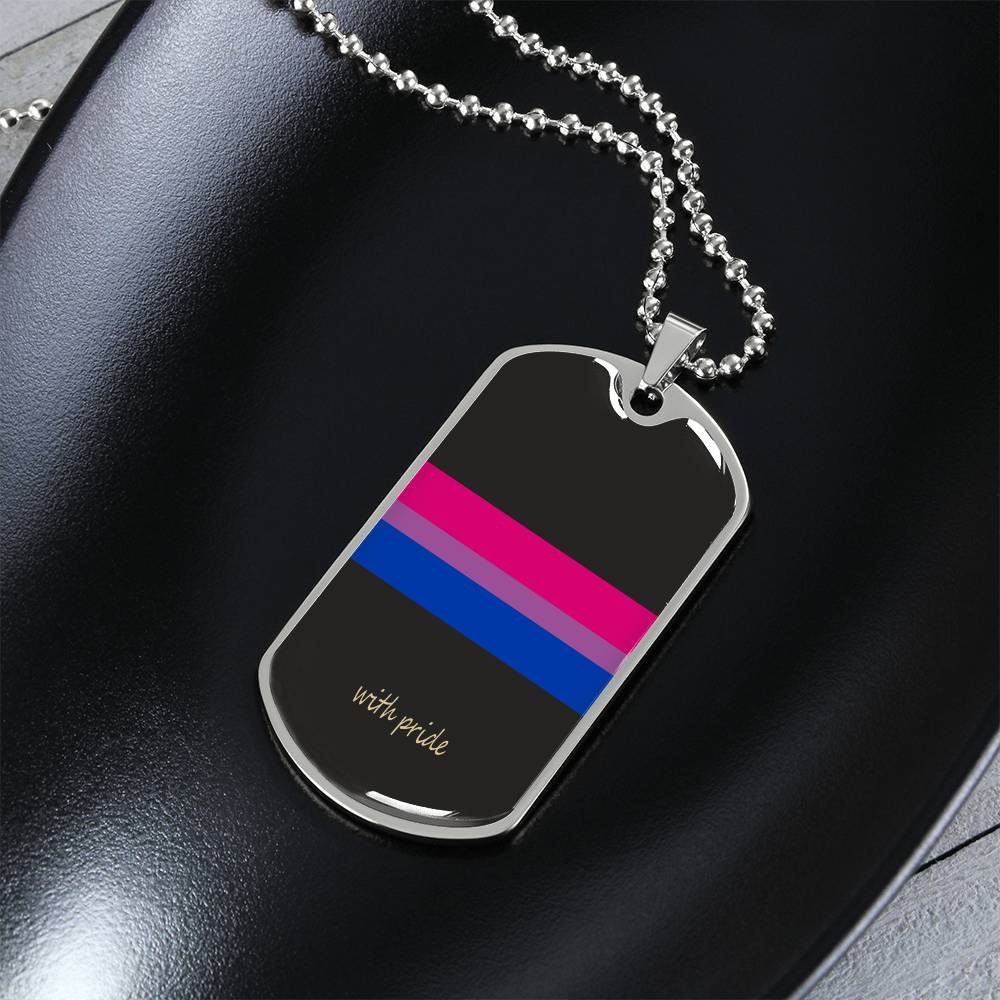 Bi pride stripe dog tag on black | Subtle Bi Pride Dog Tag