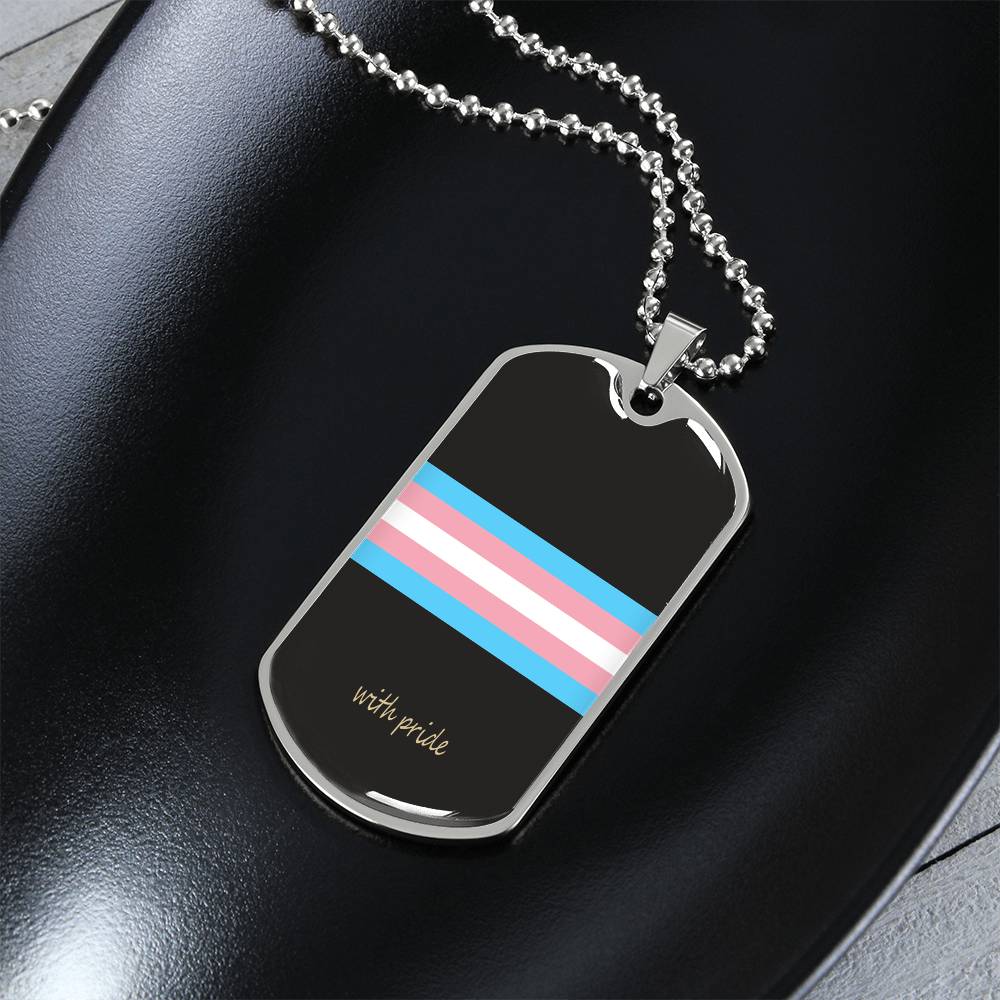 Trans pride stripe dog tag on black | Subtle Trans Pride Dog Tag