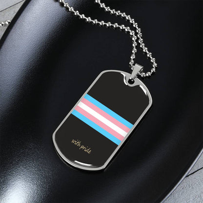 Trans pride stripe dog tag on black | Subtle Trans Pride Dog Tag