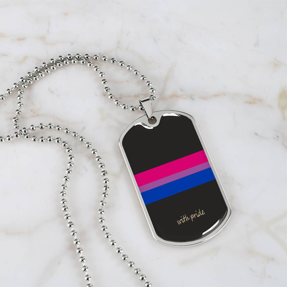 Bi pride stripe dog tag on a white surface | Subtle Bi Pride Dog Tag