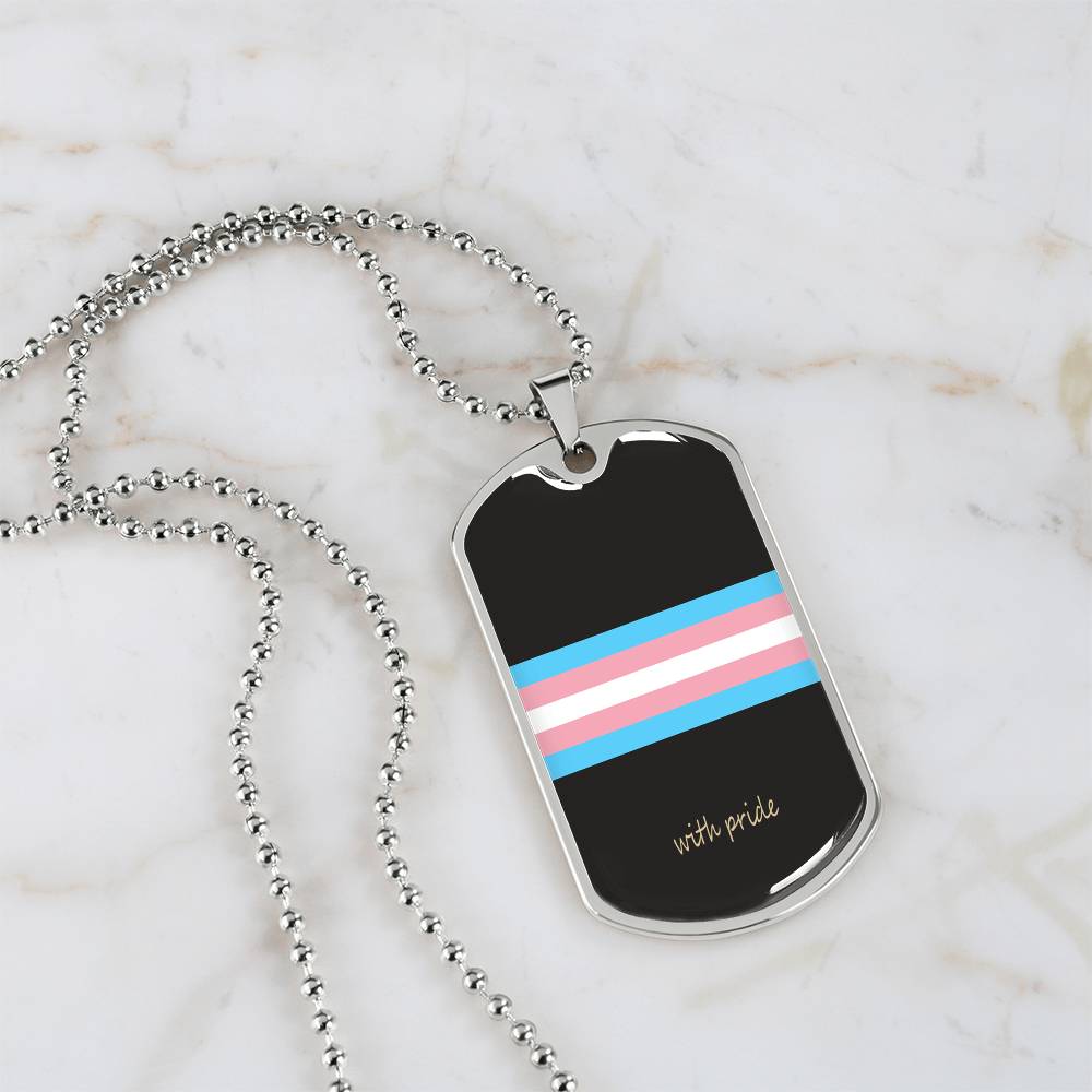 Trans pride stripe dog tag on a white surface | Subtle Trans Pride Dog Tag