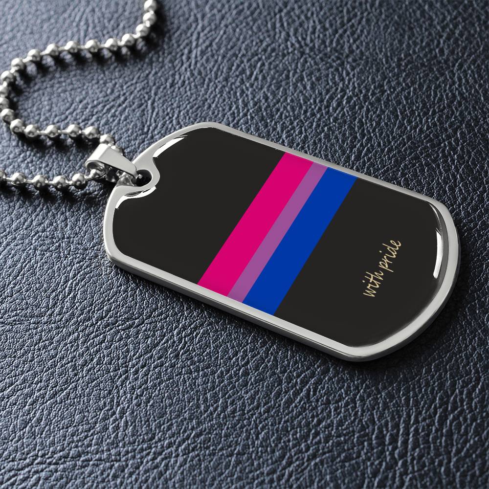 Bi pride stripe dog tag on dark slate | Subtle Bi Pride Dog Tag