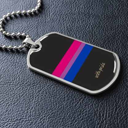 Bi pride stripe dog tag on dark slate | Subtle Bi Pride Dog Tag