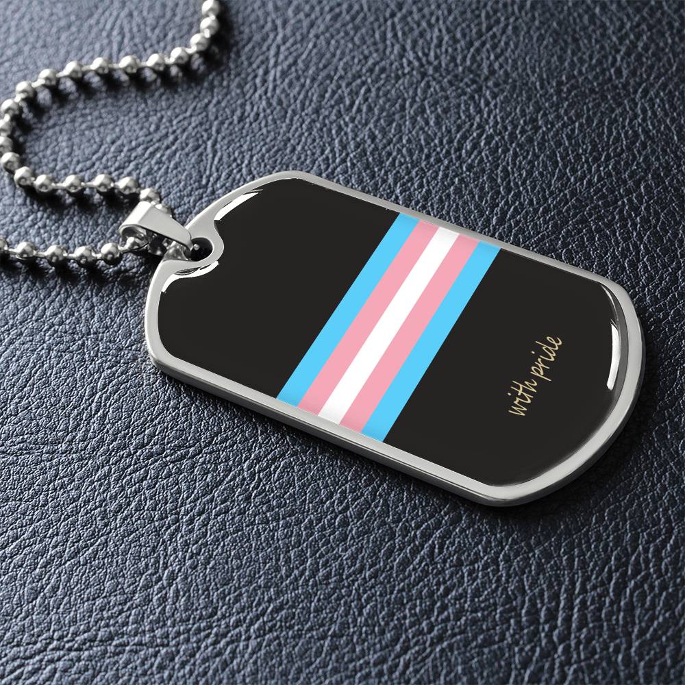 Trans pride stripe dog tag on dark slate | Subtle Trans Pride Dog Tag
