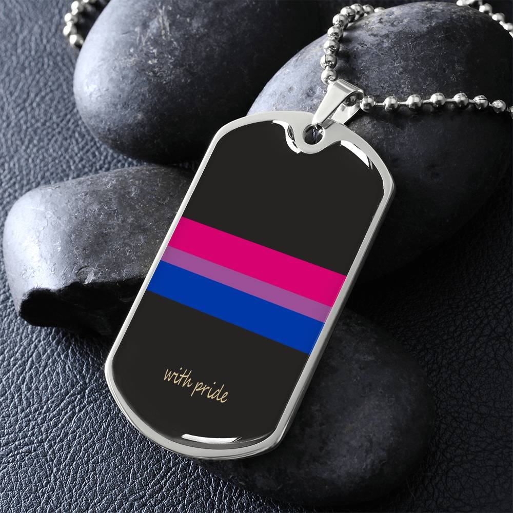 Bi pride stripe dog tag on dark stones | Subtle Bi Pride Dog Tag