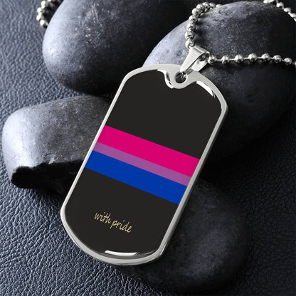 Bi pride stripe dog tag on dark stones | Subtle Bi Pride Dog Tag