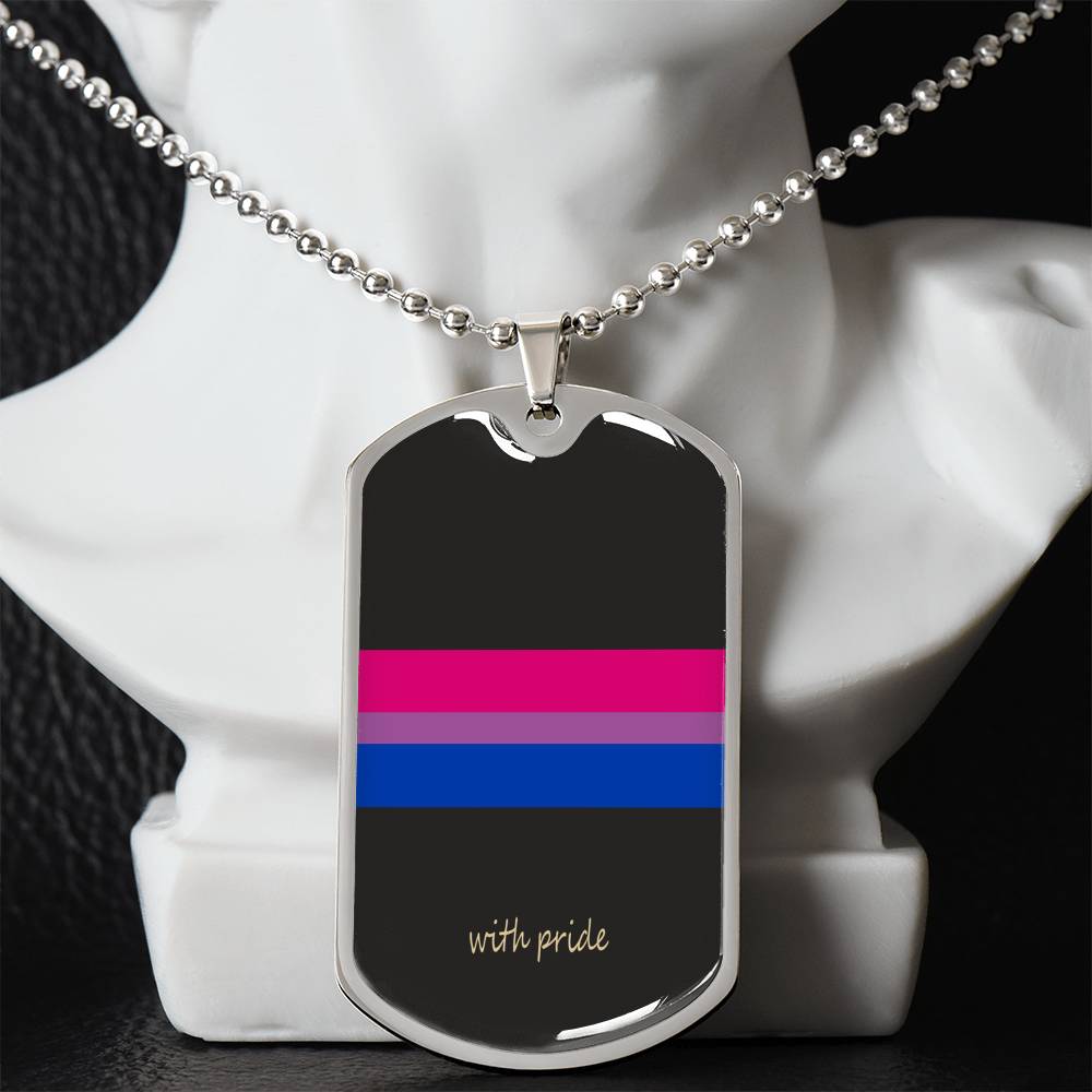 Bi pride stripe dog tag on a white bust | Subtle Bi Pride Dog Tag