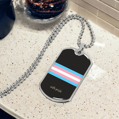 Trans pride stripe dog tag and ball chain on marble | Subtle Trans Pride Dog Tag
