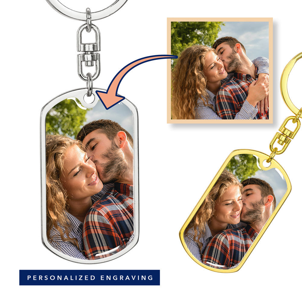 Silver and gold finish photo keychains with sample photos | Custom Photo Keychain