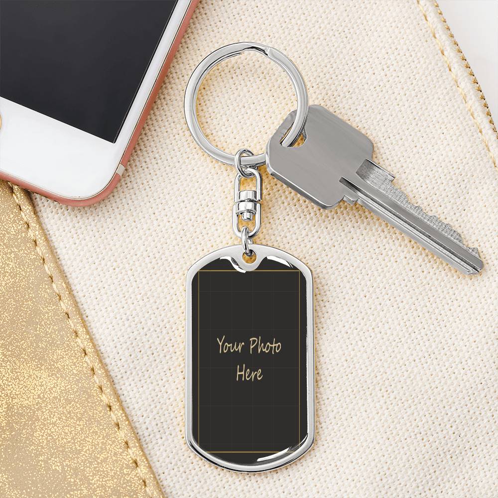 Silver photo keychain with keys, showing where your photo goes | Custom Photo Keychain
