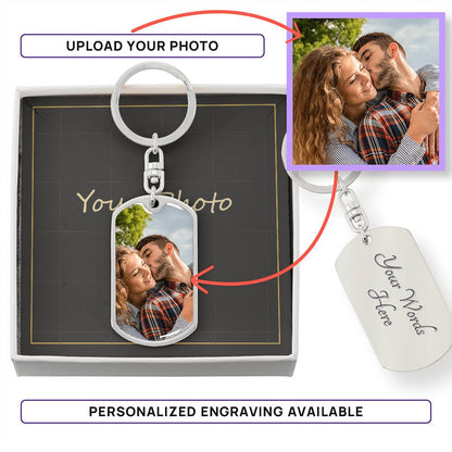 How it works: upload your photo, optional engraving on the back, silver | Custom Photo Keychain