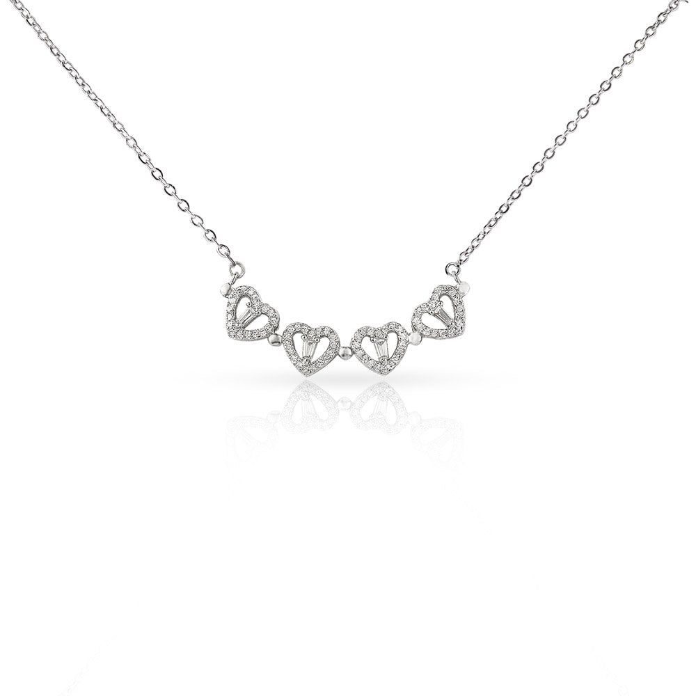 Magnetic hearts pendant opened into a row of four hearts | Magnetic Hearts Necklace