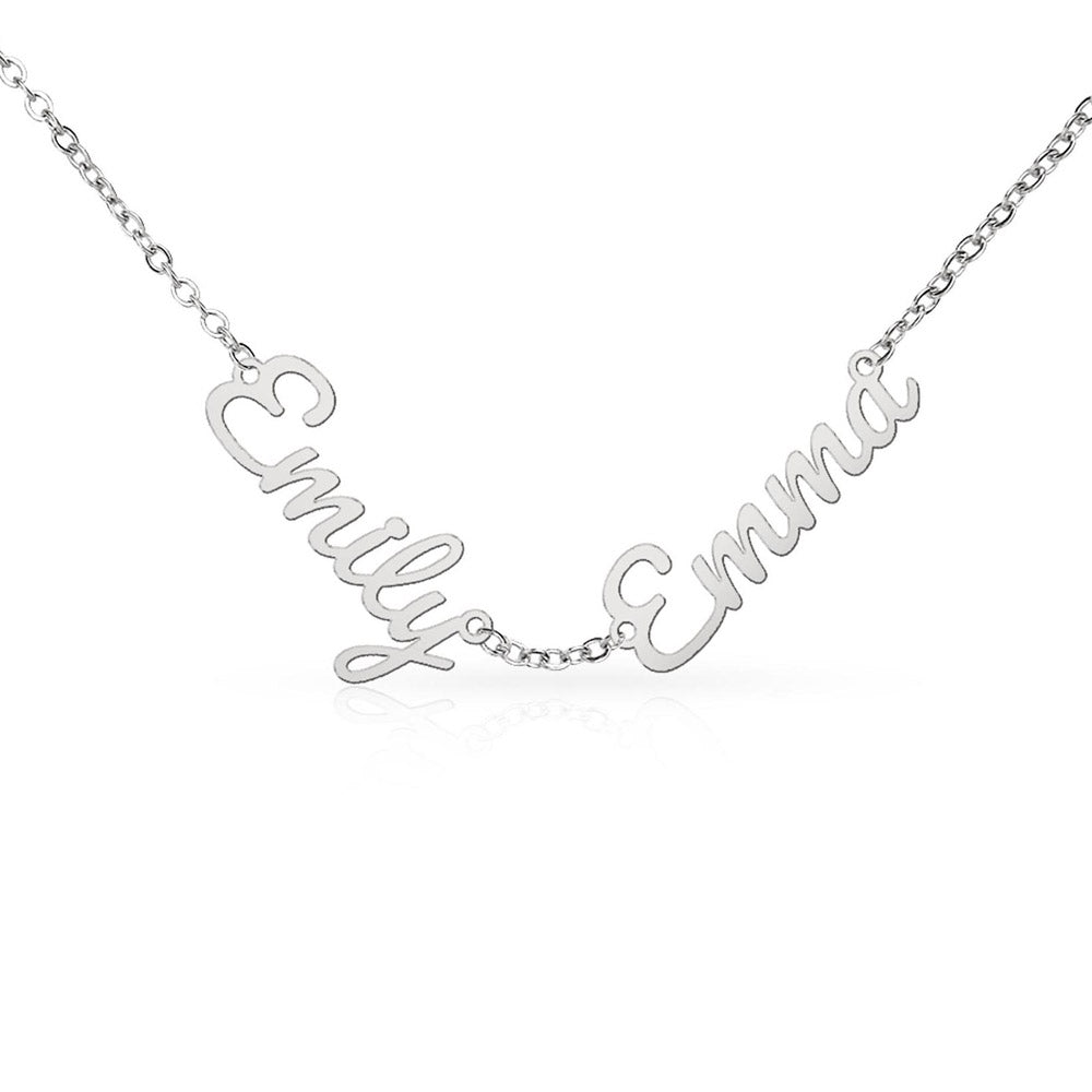 Steel two-name necklace on a white background | Multiple Name Necklace