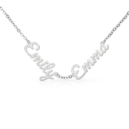 Steel two-name necklace on a white background | Multiple Name Necklace