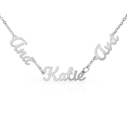 Steel three-name necklace on a white background | Multiple Name Necklace