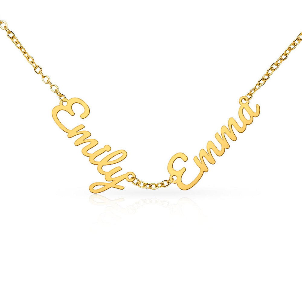 Gold finish two-name necklace on a white background | Multiple Name Necklace